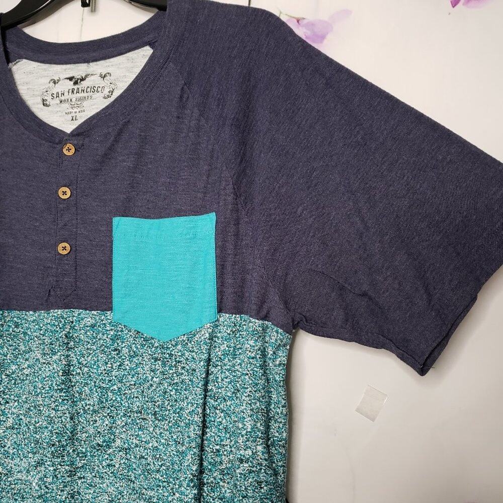 San Francisco Work Shirts Speckle Color Block Button Tee XL - Picture 5 of 6